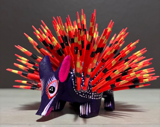 Alebrije Wood Carving Porcupine from Oaxaca, Mexico by Esperanza Martinez