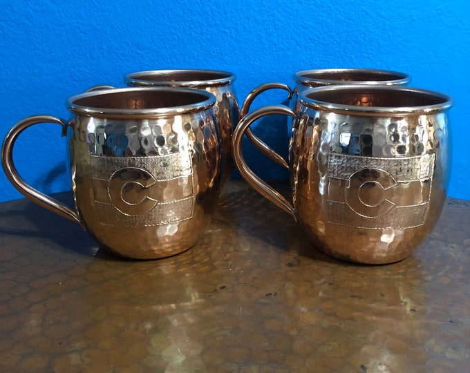 4-pack of 16oz Moscow Mule Hammered Copper Barrel Mug w/ Colorado Flag logo