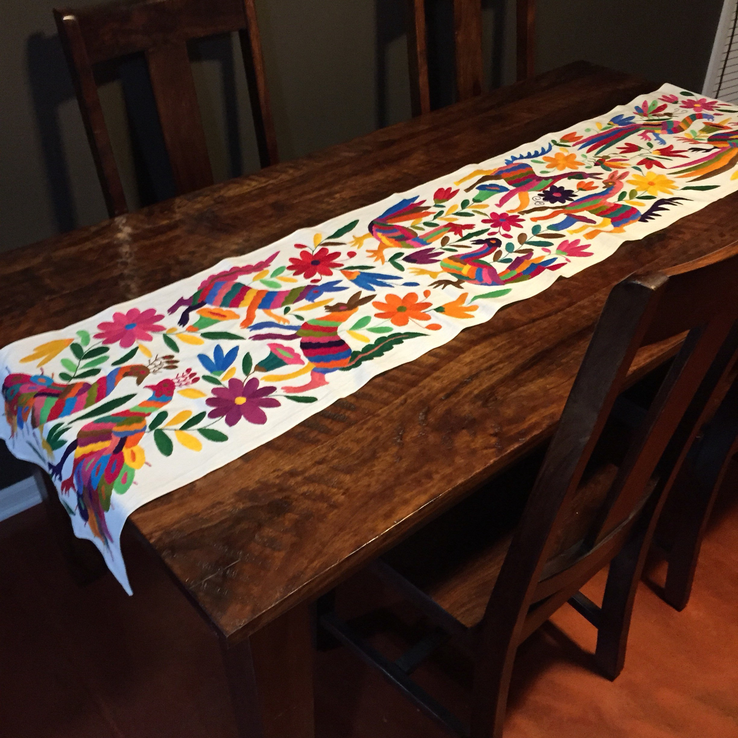 Otomi Hand Embroidered Table Runner Multicolor
