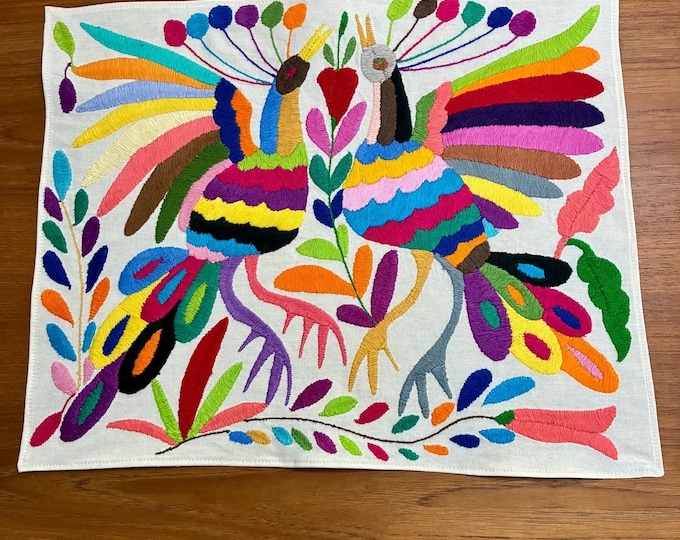 Hand Embroidered Otomi Placemat: Mexican Folk Art Decor (16" x 13")