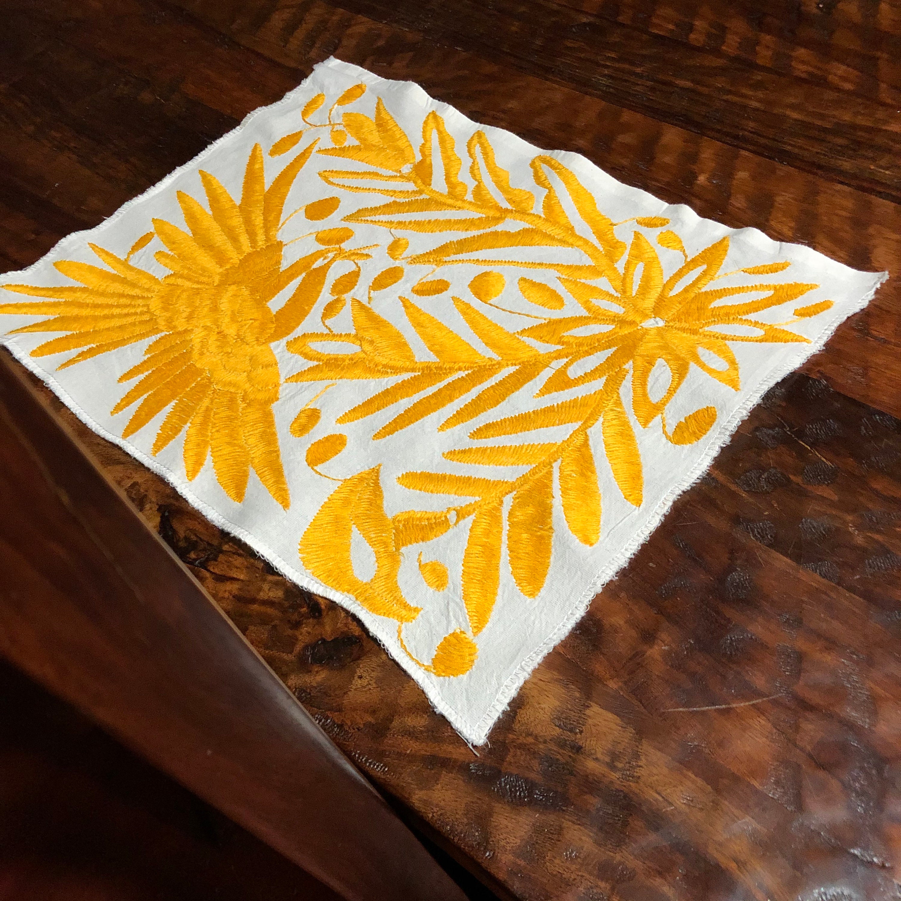 Hand embroidered Otomí placemat /frameable art (approx. 17 x 14” yellow)