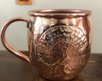 16oz Moscow Mule Hammered Copper Barrel Mug with Colorado C and mountains logo