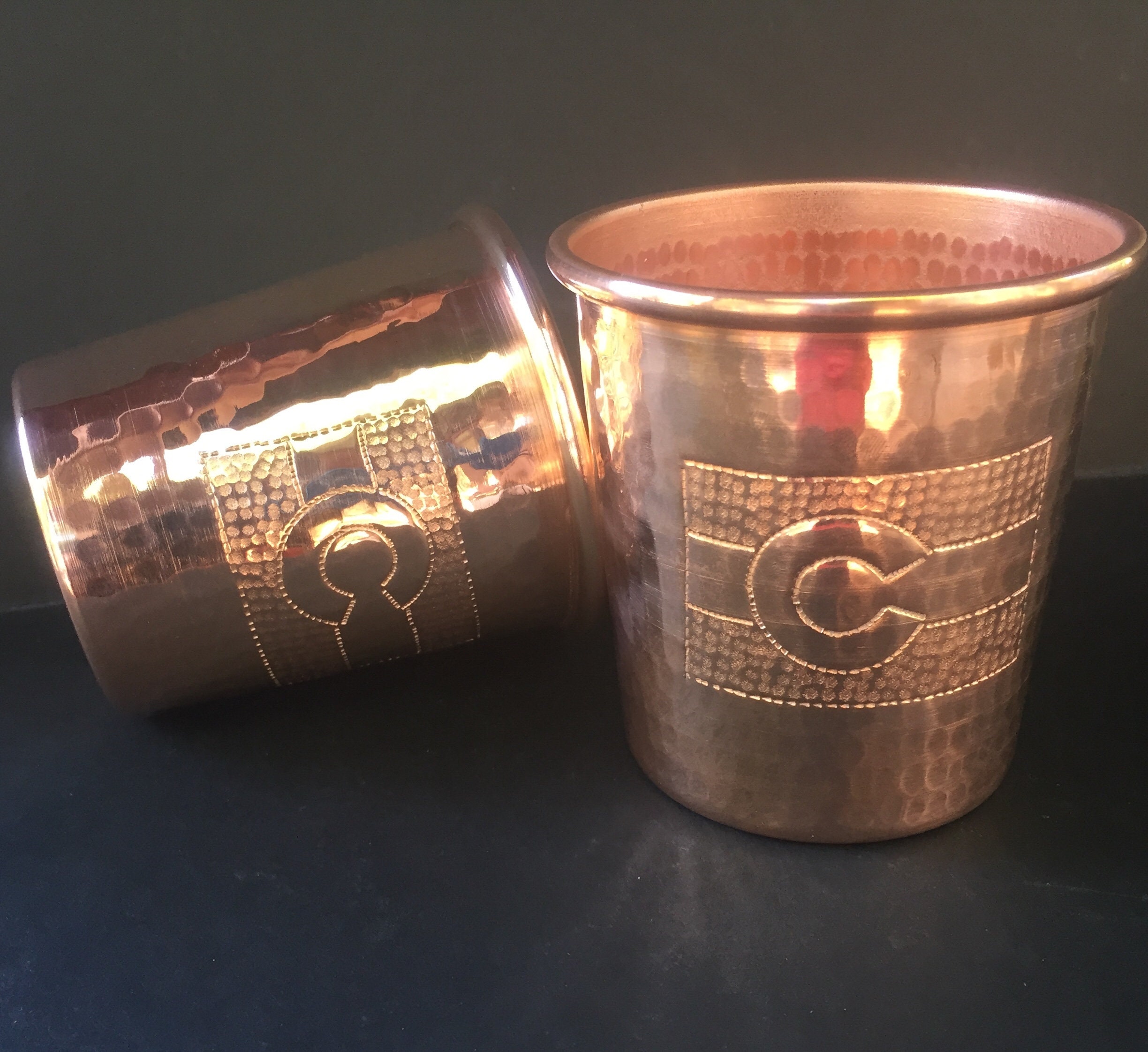 2Pack 16oz Moscow Mule Hammered Copper Tumbler with Colorado flag