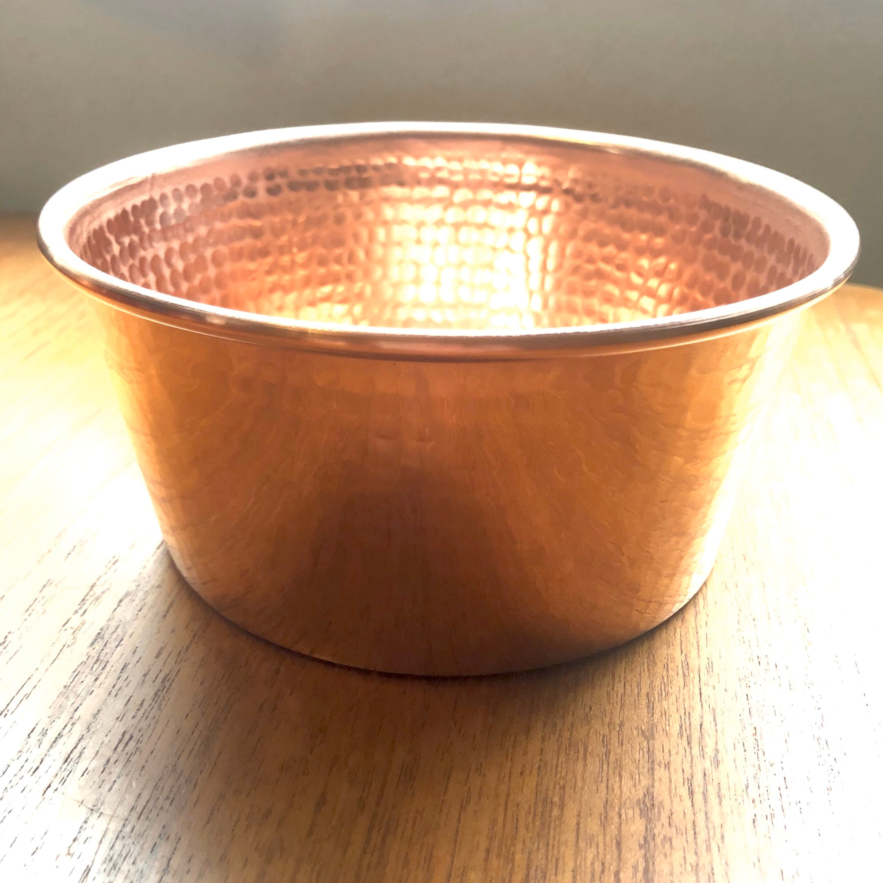 Medium Pure Hammered Copper Pet Bowl Polished