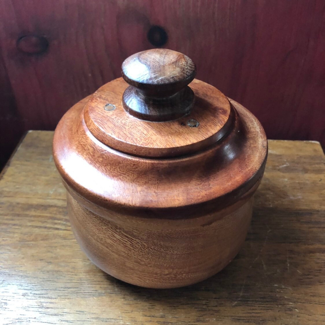 Hand carved wood serving bowl with lid made of Guamuchil wood from Mexico