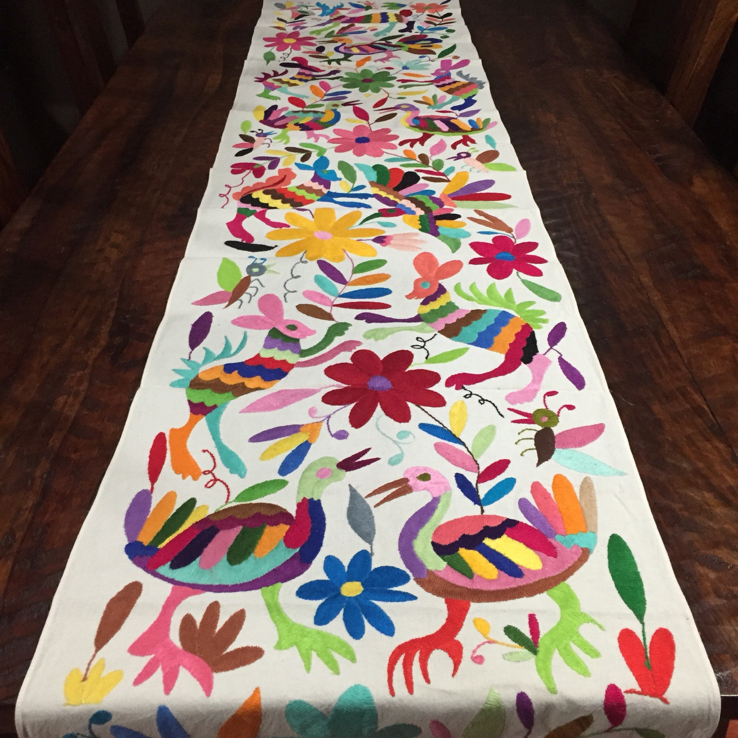 Otomi Hand Embroidered Table Runner Multicolor