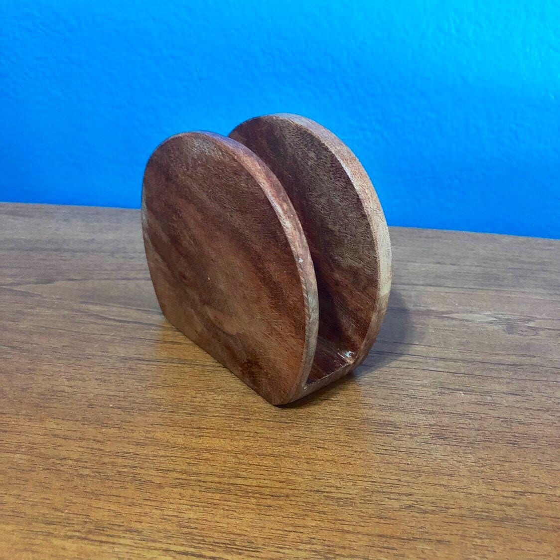 Hand carved wood napkin holder made with Guamuchil wood from Mexico