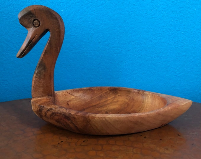 Hand carved wood swan serving tray made with Guamuchil wood from Mexico