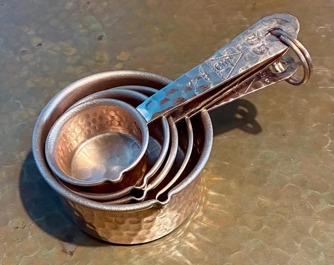 Handcrafted Hammered Pure Copper 5-Piece Measuring Cup Set with Hand Engraved Measurements
