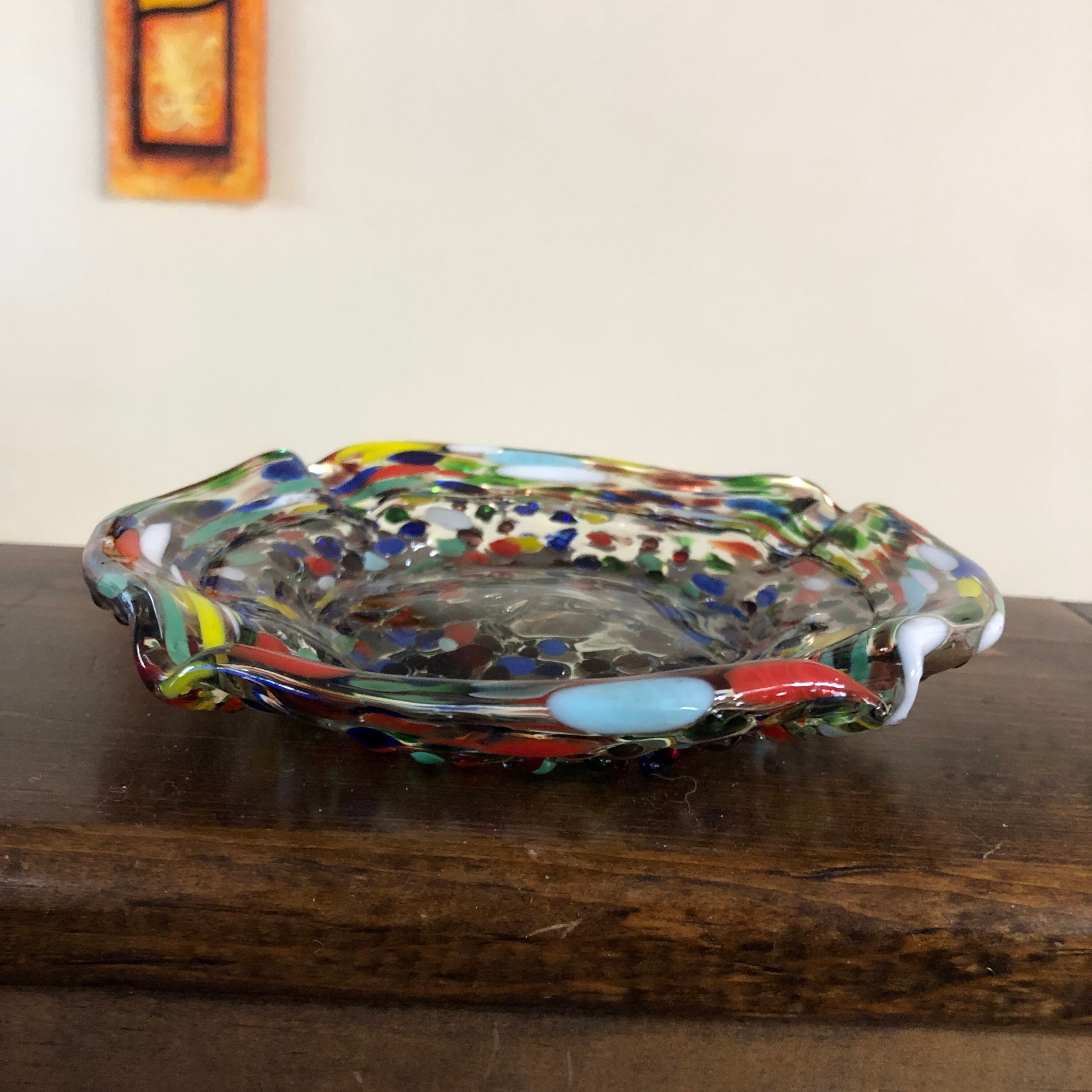 Hand Blown Glass Ashtray With Multicolor Confetti Design Etsy