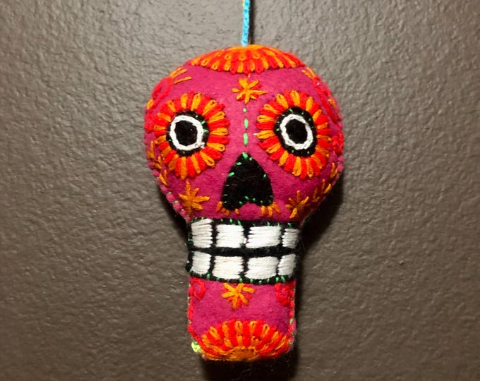 Hand Sewn Stuffed Calavera Plush Toy Hanging Ornament