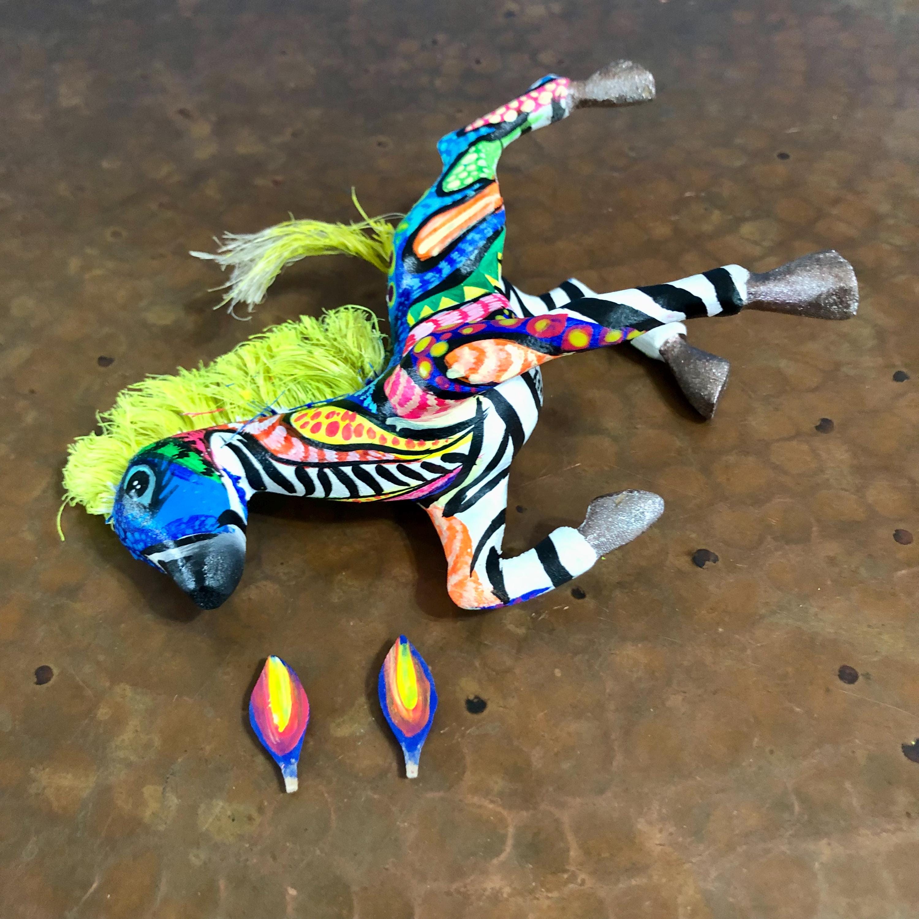 Alebrije Zebra Handcrafted Wood Carving by Esperanza Martinez from
