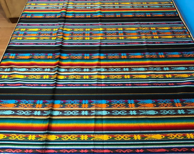 Woven Cotton Tablecloth / Bed Throw from Otavalo, Ecuador- 62” x 39”