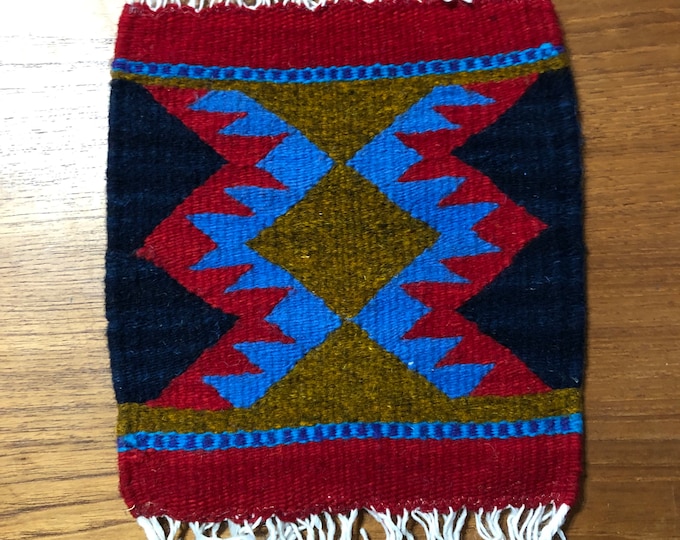 Zapotec hand woven merino wool trivet hot pad 8” x 9”