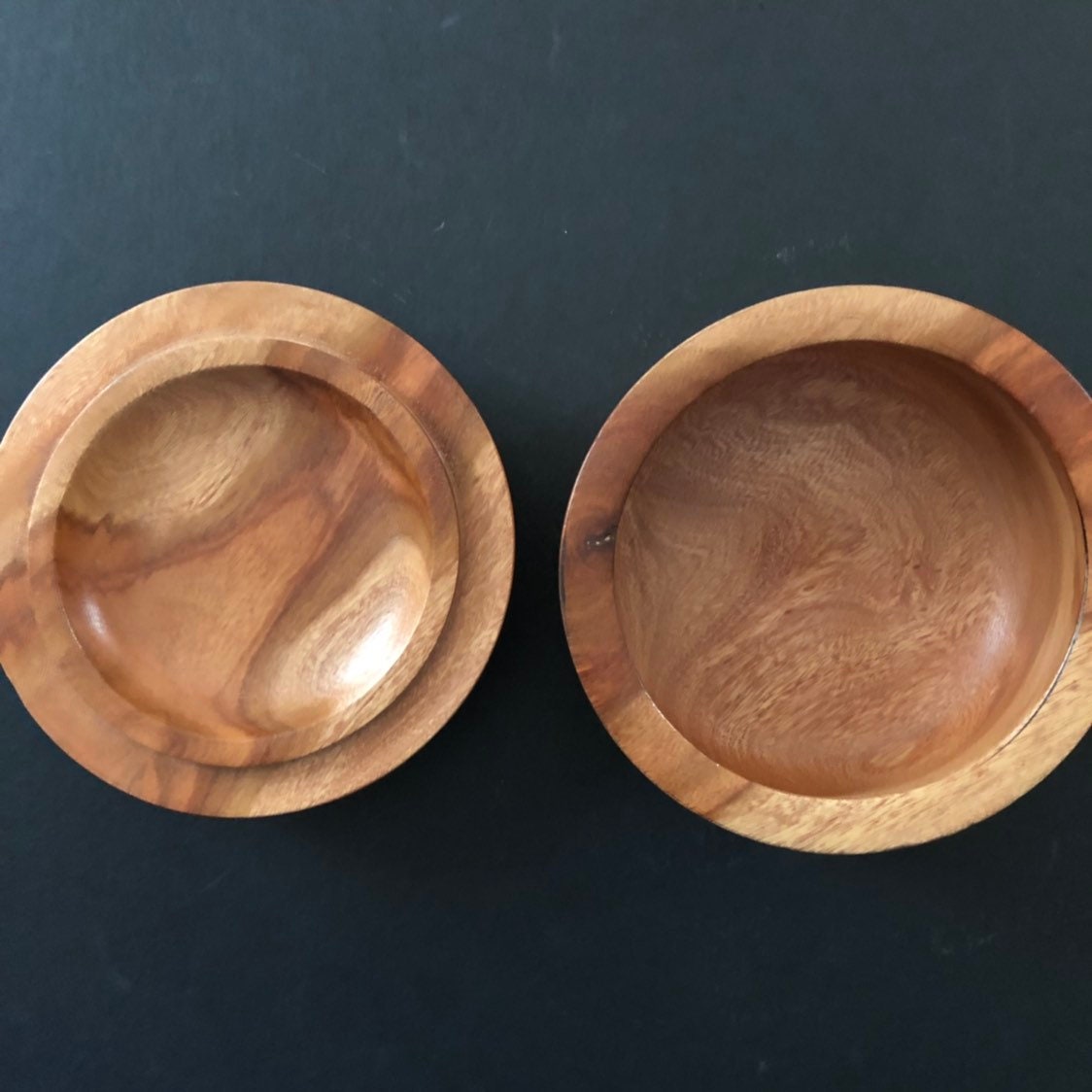 Hand carved wood serving bowl with lid made of Guamuchil wood from Mexico