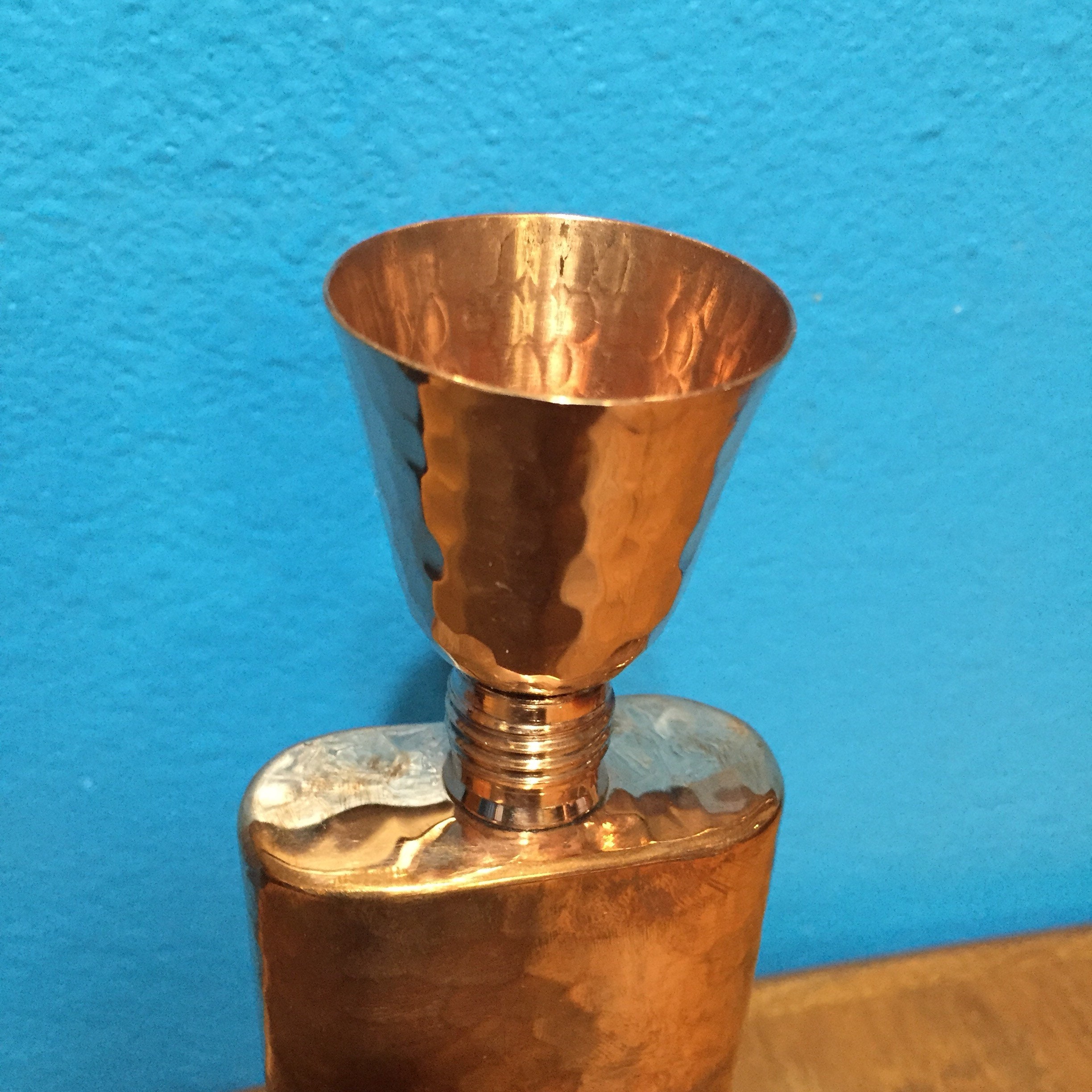 Handcrafted pure hammered copper mini flask funnel