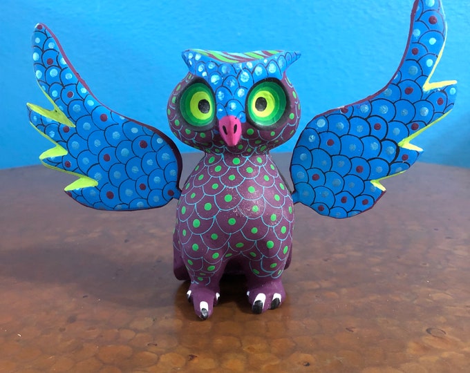 Hand Carved Wood Alebrije Owl by Zeny Fuentes and Reyna Pina