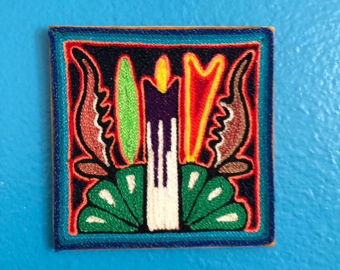 Huichol Yarn Painting from Nayarit, Mexico (4” x 4”)