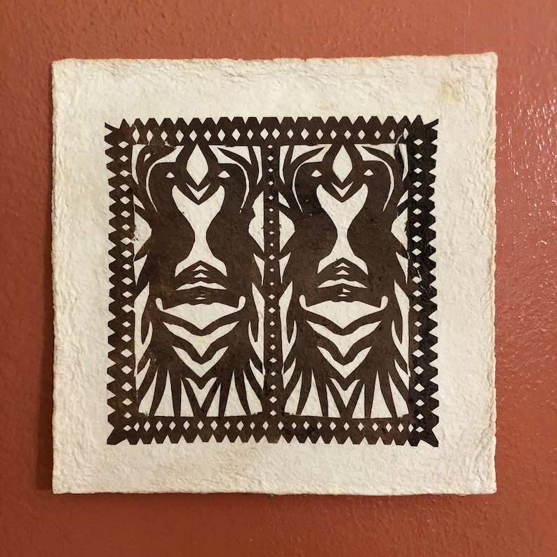 Amate Bark Paper Wall Art with Otomi Designs 7 34\u201d x 7 34\u201d