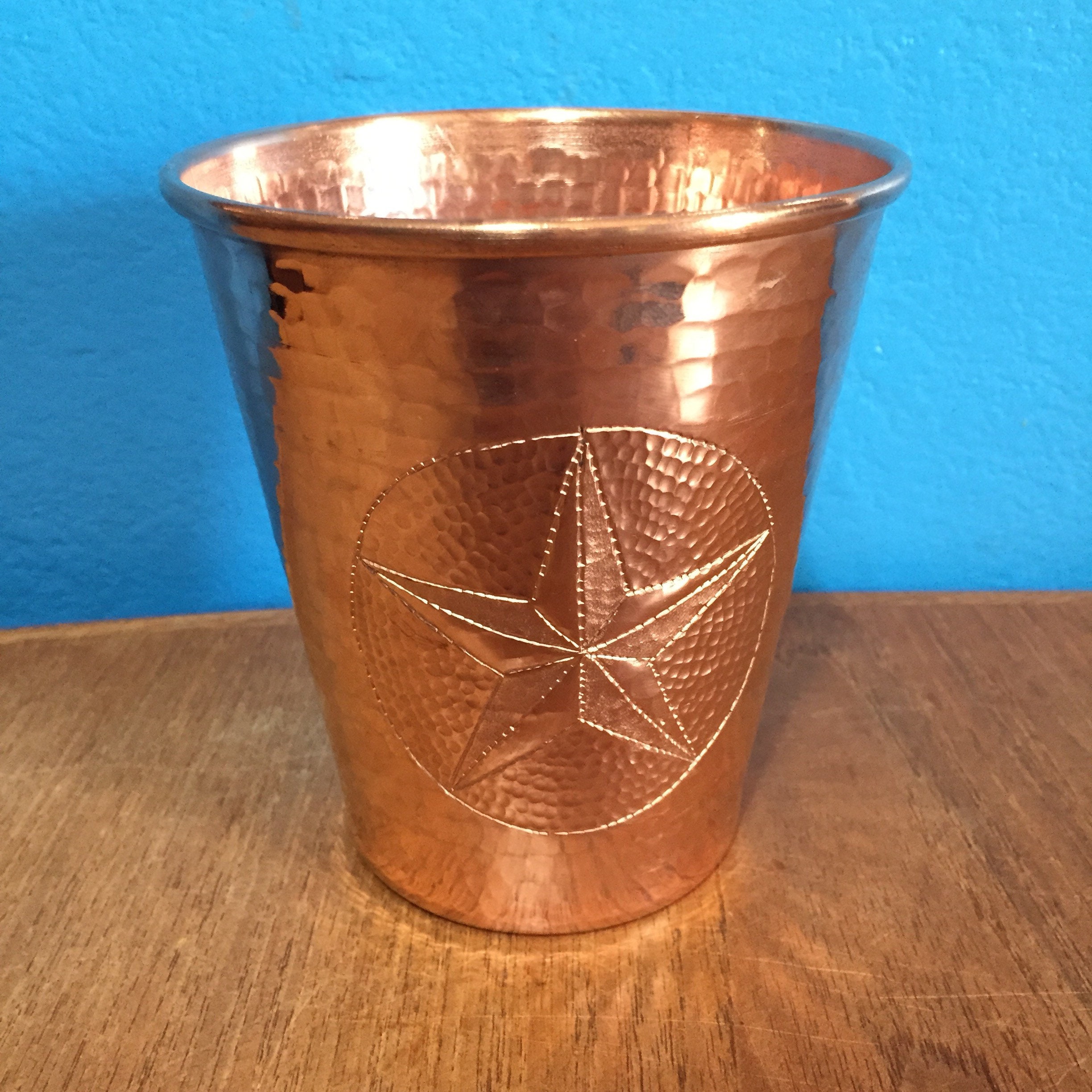 18oz Moscow Mule Hammered Copper Tumbler w/ Texas Star engraving, tapered