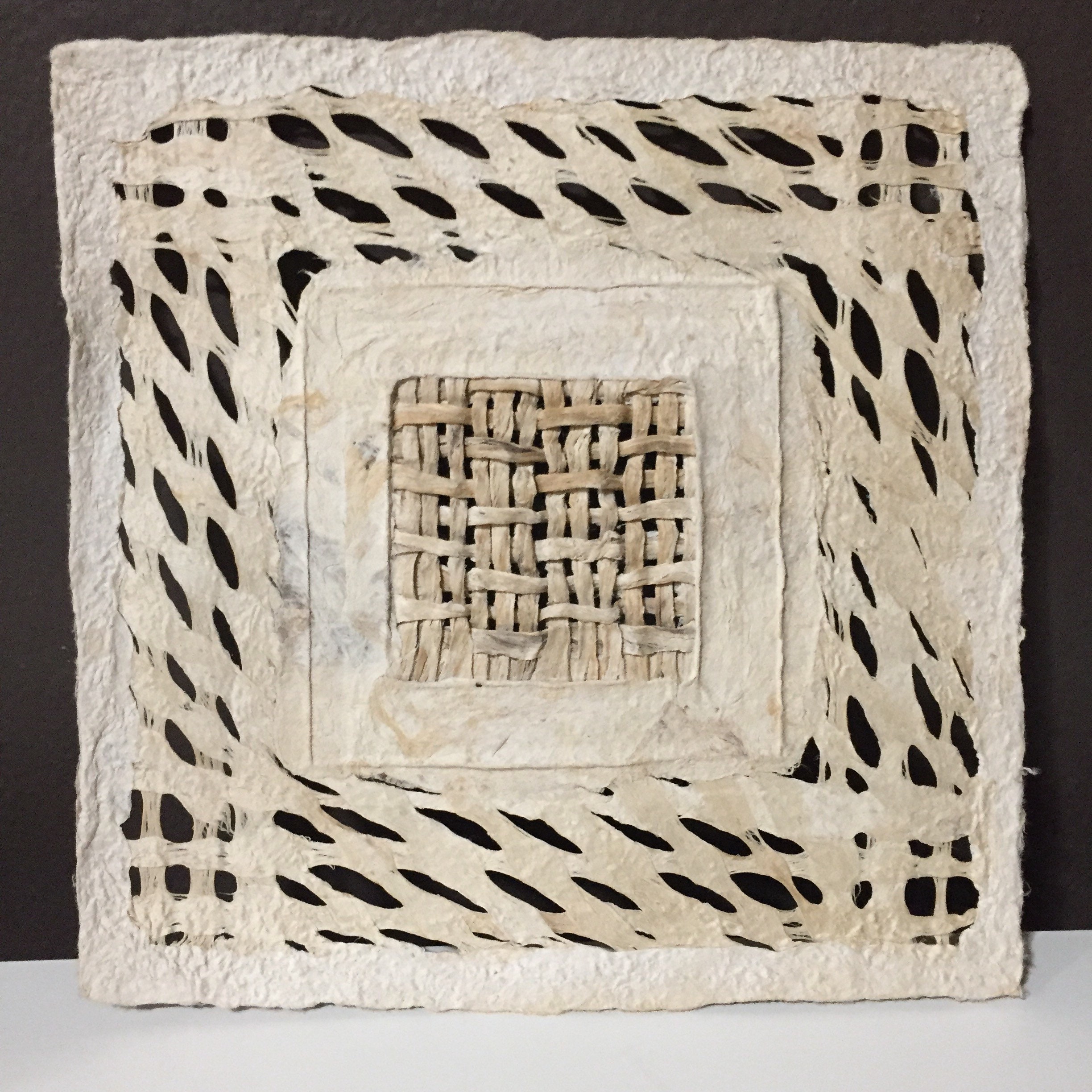 Handmade Amate Paper Wall Art with woven square