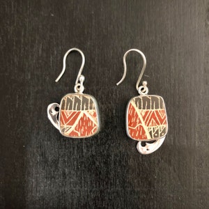 One of a Kind Mata Ortiz Silver Earrings - unique pottery shards set in .950 pure silver handcrafted settings