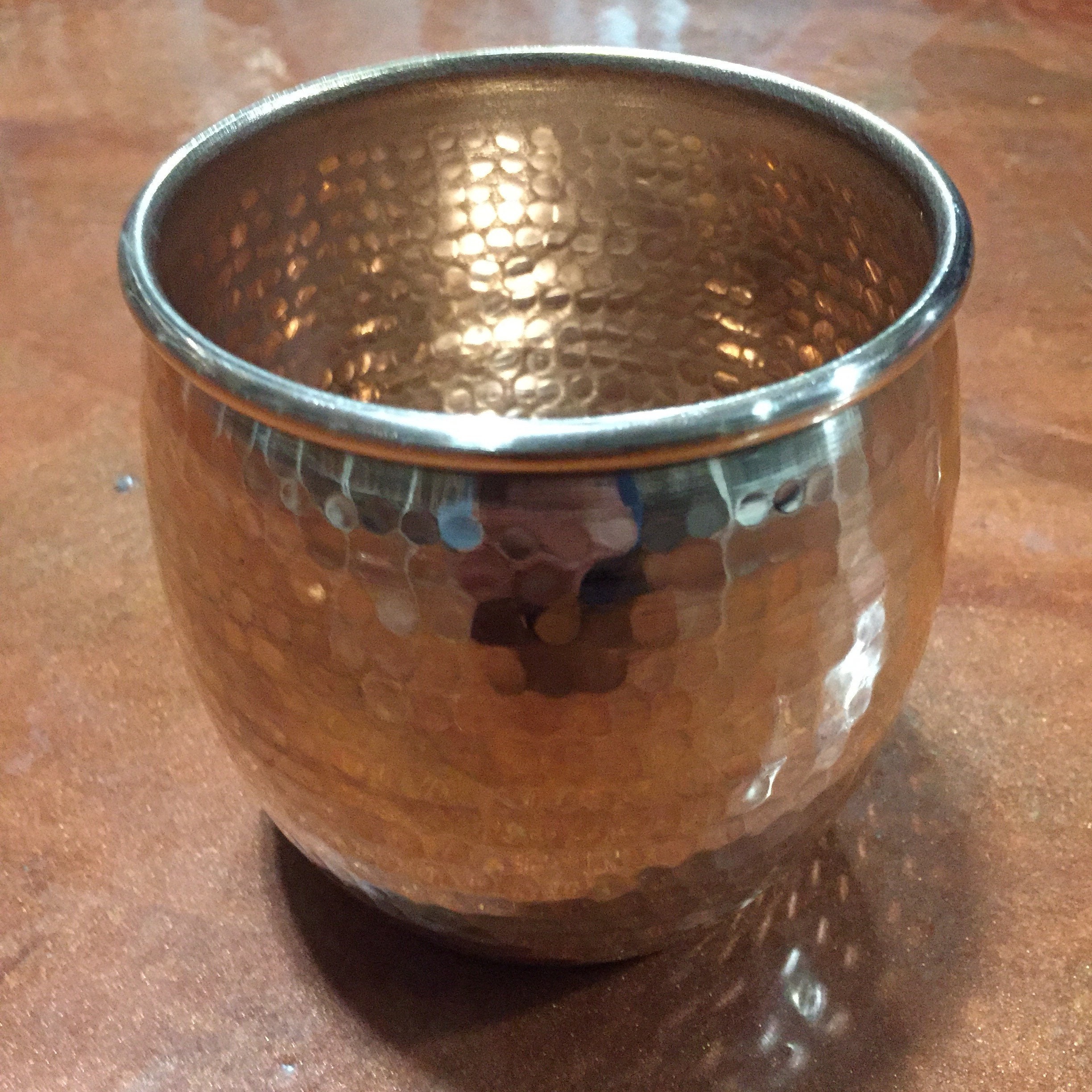 26oz Hammered Copper Barrel Shaped Vase / Bowl / Cup