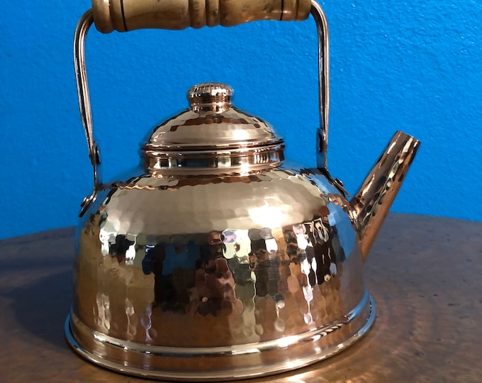 Handcrafted Hammered Copper 1.5 Liter Tea Kettle with Silver Lined Interior