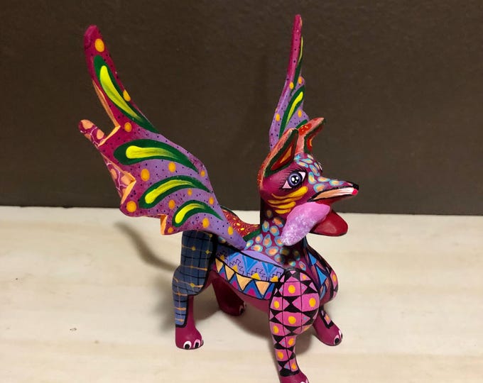 Alebrije Spirit Dog Handcrafted Wood Carving by Zeny Fuentes & Reyna Piña from Oaxaca, Mexico.