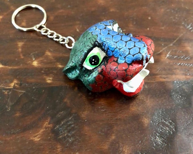 Alebrije Alebrije Jaguar Head Keychain  Handcrafted Wood Carving by Esperanza Martinez from Oaxaca, Mexico.