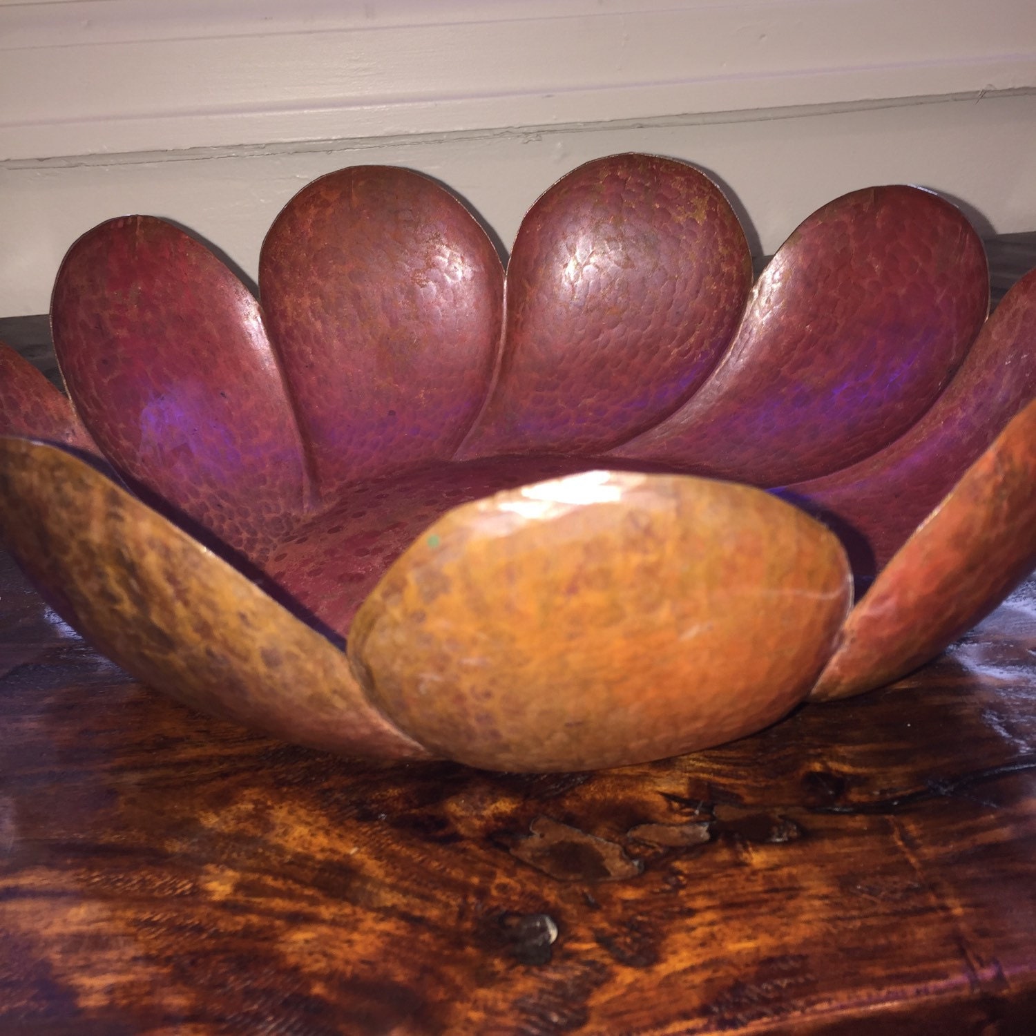 Hammered copper decorative bowl