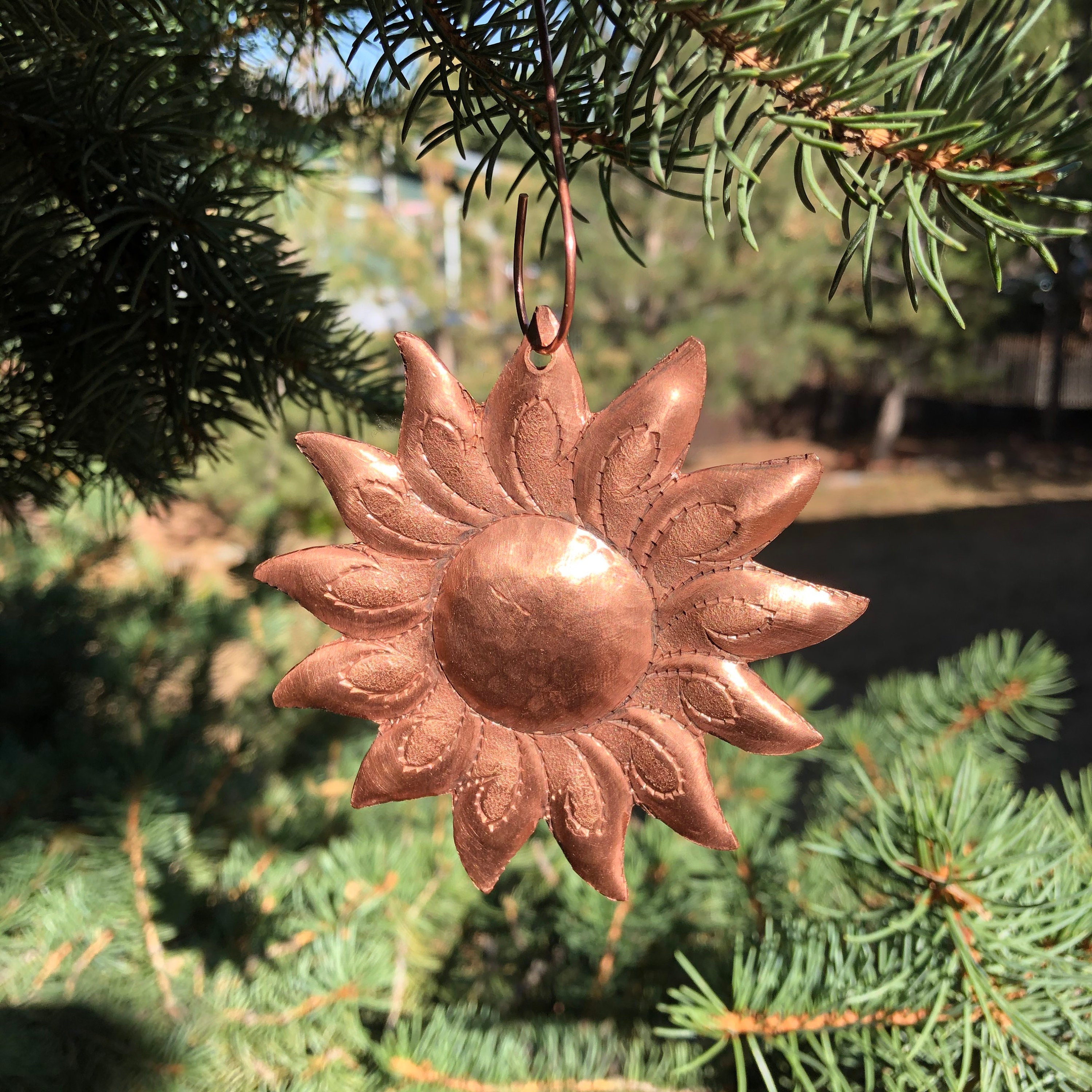 Custom order for Stella. Handcrafted Pure Hammered Copper Sun Christmas