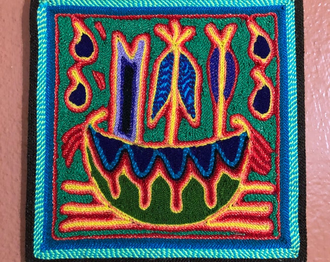 Huichol Yarn Painting from Nayarit, Mexico (5.75” x 5.75”)