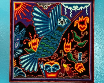 Huichol Yarn Art Nierika (11,75” x 11,75”) från Nayarit, Mexiko