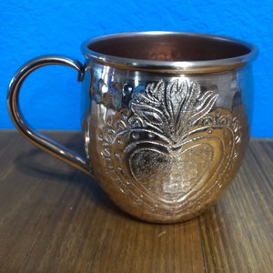 16oz Moscow Mule Hammered Copper Barrel Mug with Milagro Heart logo