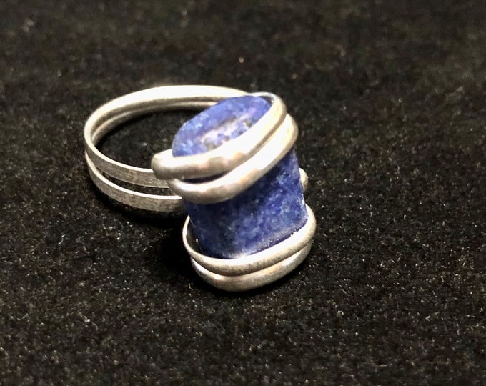 One of a Kind Polished Lapiz Lazuli Ring set in Silver.