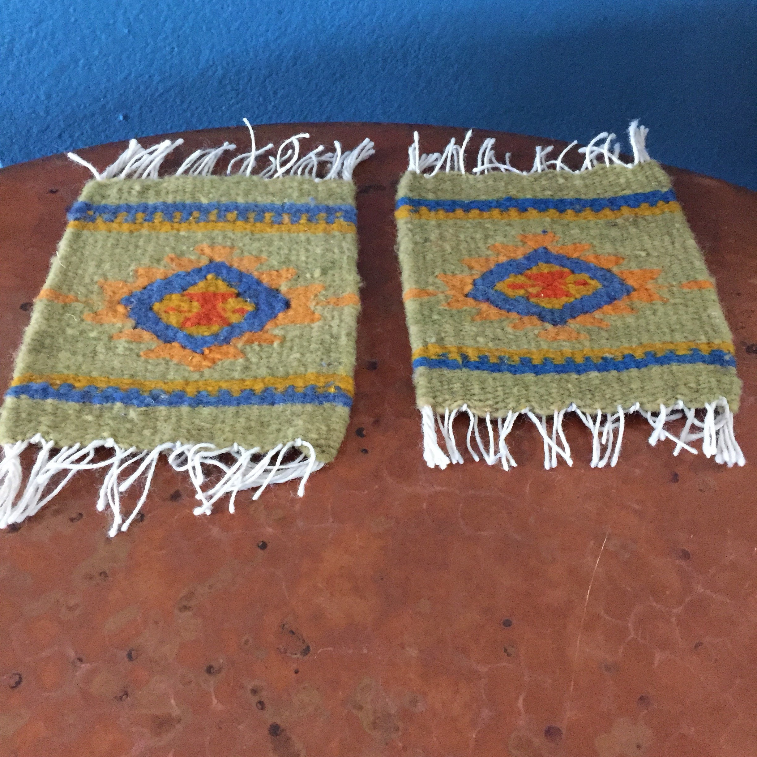 Zapotec hand woven merino wool coasters set of two (5 1/2 x 5)