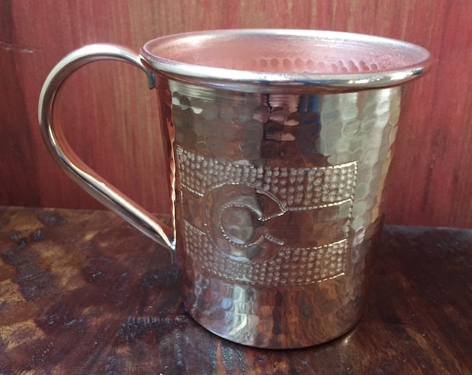 16oz Moscow Mule Hammered Copper Mug w/ Colorado Flag logo, tapered