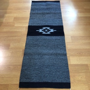 Handwoven Zapotec Merino Wool Rug: Geometric Table Runner (19.75” x 58.75”)