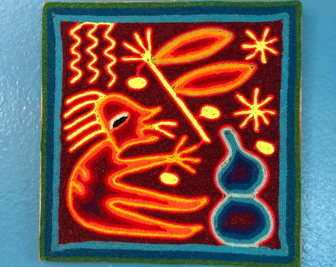 Huichol Yarn Painting from Nayarit, Mexico (7 7/8” x 7 7/8”)