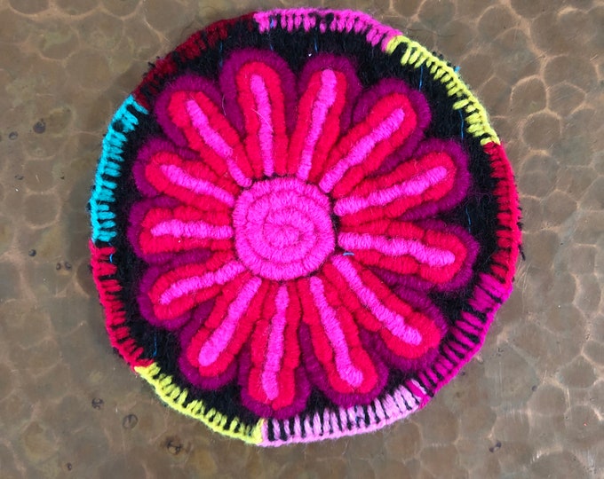 Hand Embroidered Drink Coaster from San Cristobal de las Casas, Chiapas, Mexico (4.5” diameter)