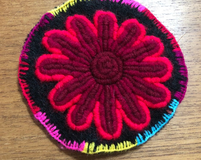 Hand Embroidered Drink Coaster from San Cristobal de las Casas, Chiapas, Mexico (4.5” diameter)