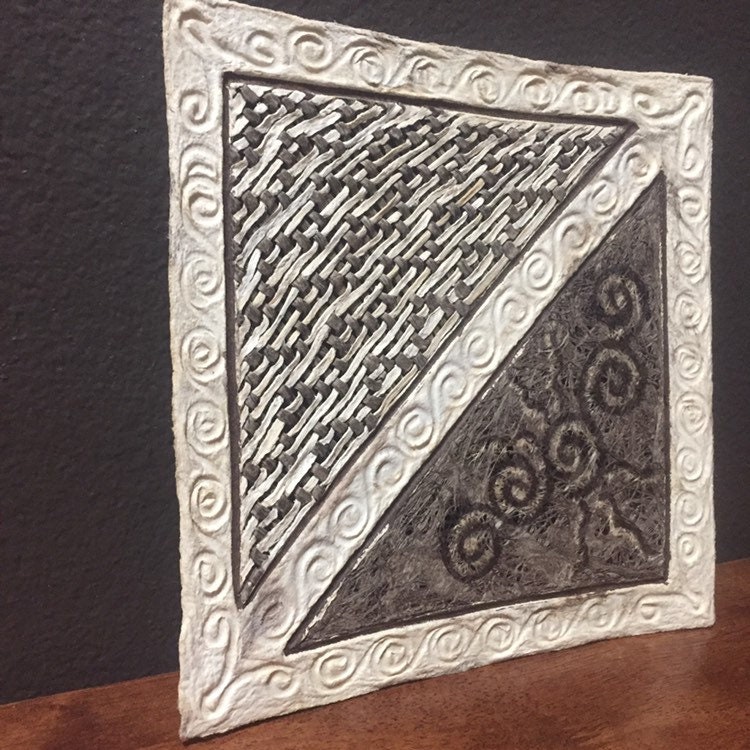 Handmade Amate Paper Wall Art with woven lace design