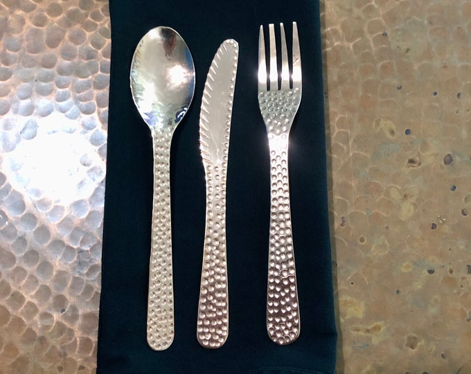 Pure Hammered Copper Flatware Set 7 spoon, Fork and Knife Etsy