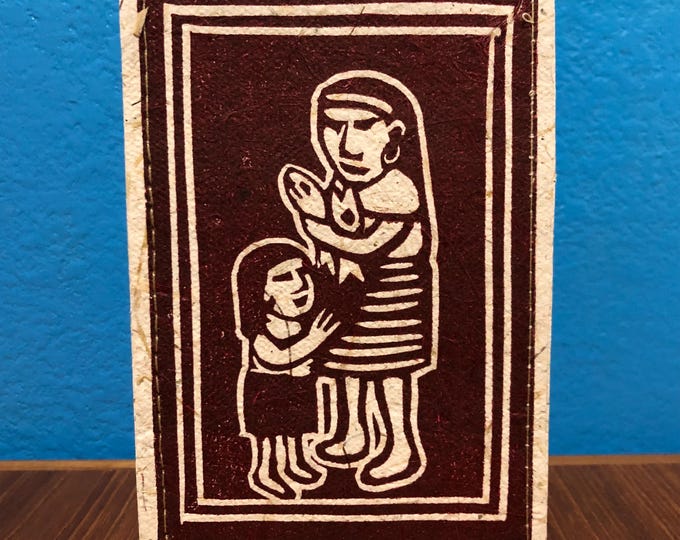 Handmade Small Paper Journal / Notebook with Linocut Print Cornhusk Paper Covers and Eucalyptus Journal Paper (80 pages)