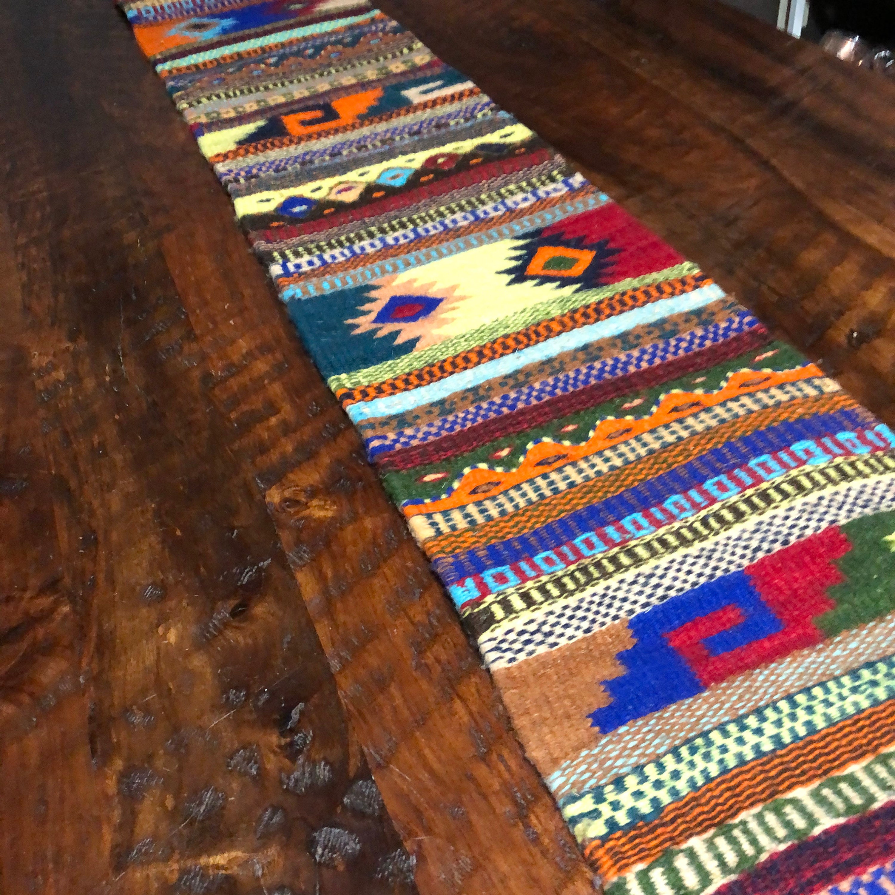 Zapotec hand woven merino wool table runner 81” x 10”