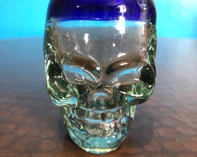 Hand Blown Skull Shaped Shot Glass (2oz) - Indigo Blue Rim