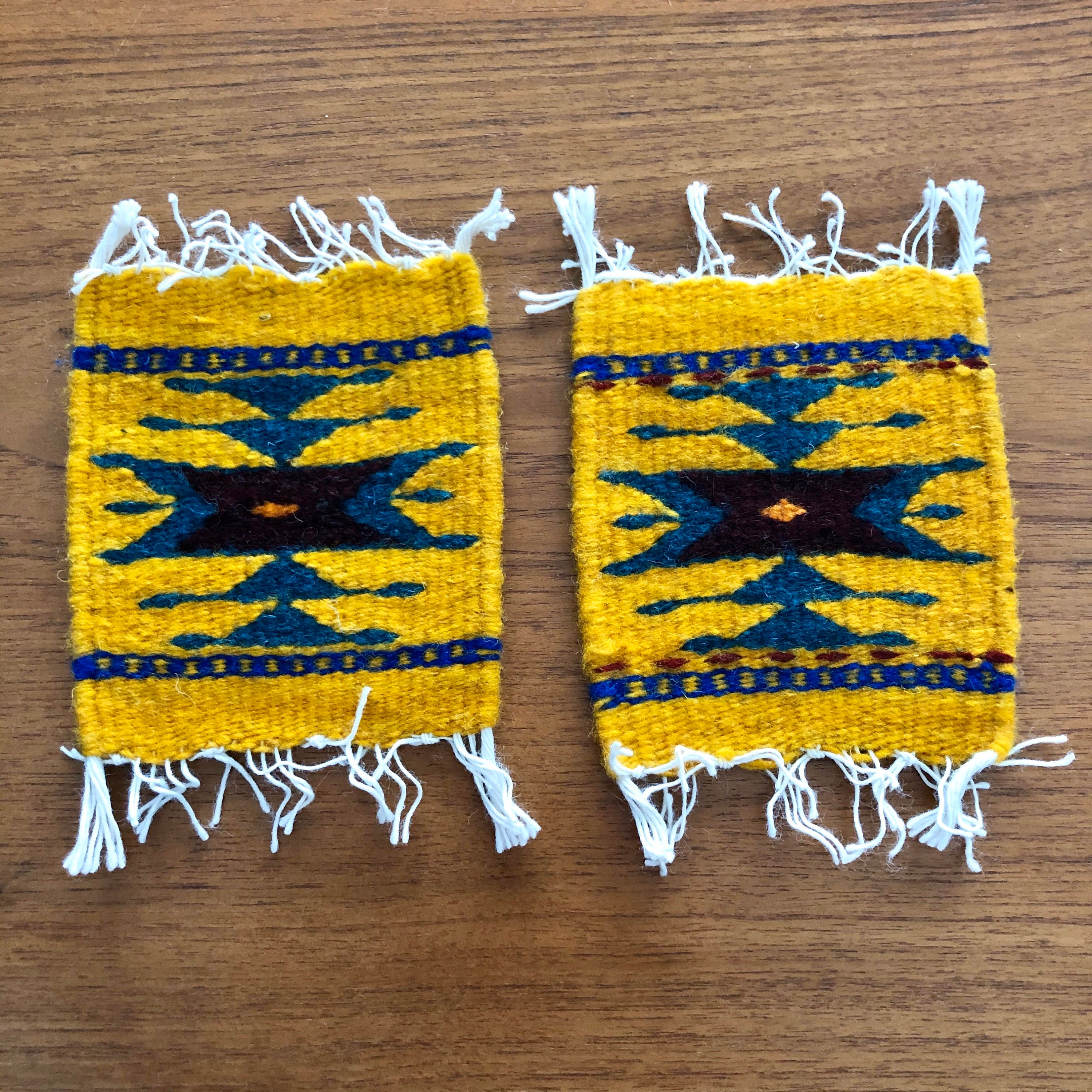 Zapotec hand woven merino wool coasters - set of two approximately (5 ...