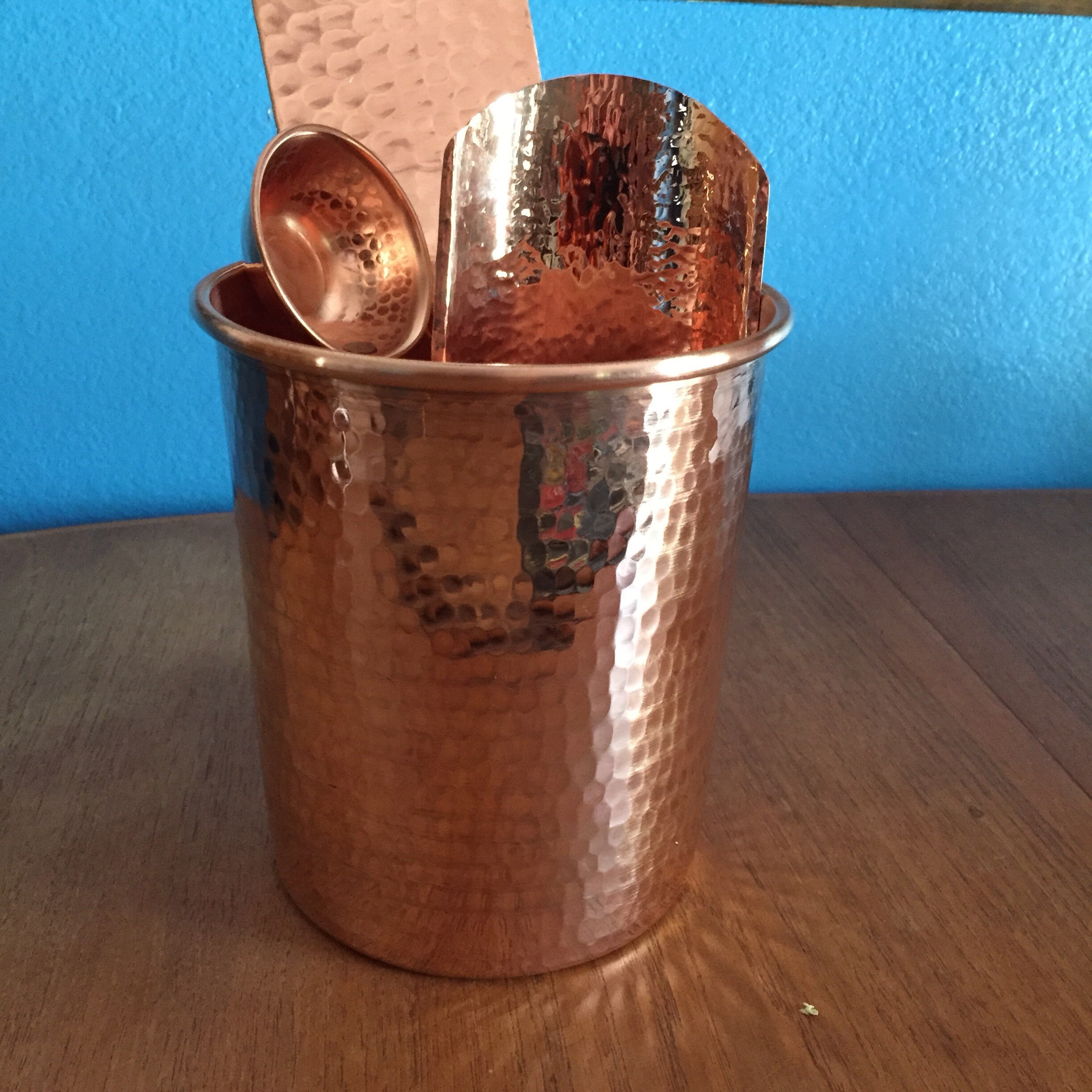 Hammered Copper Wine Chiller/Ice Bucket/Utensil Holder (6 1/4” x 6 1/2”)