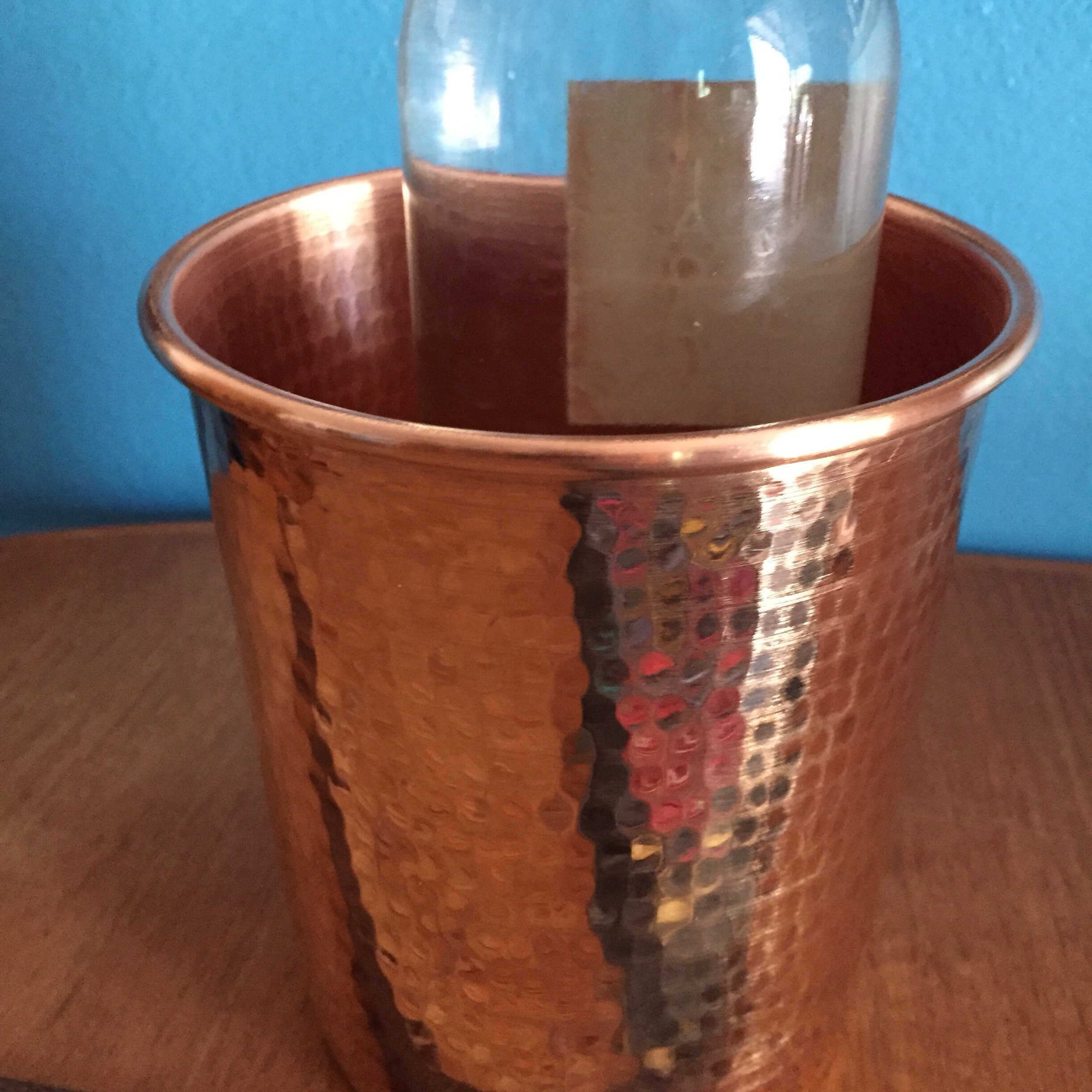 Hammered Copper Wine Chiller/Ice Bucket/Utensil Holder (6 1/4” x 6 1/2”)